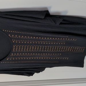Ladies Trendy Studded Look Black Peekaboo Sleeve Top Size XL